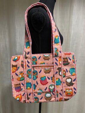 (New) Quilted Pink Owl Print Tote Bag - Unbranded